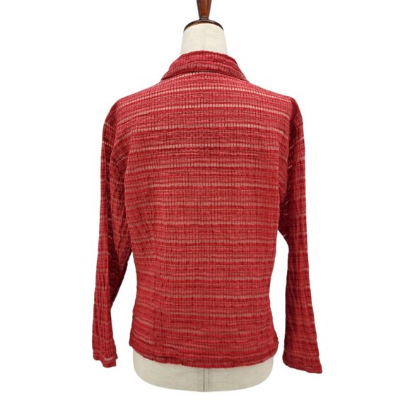 Cut Loose Womens XS Top Linen Blend Crinkle Plaid Red Long Sleeve Button Down - Picture 4 of 8